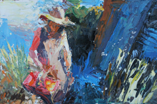 Woman with Basket, 12 x 16 inches, oil on canvas