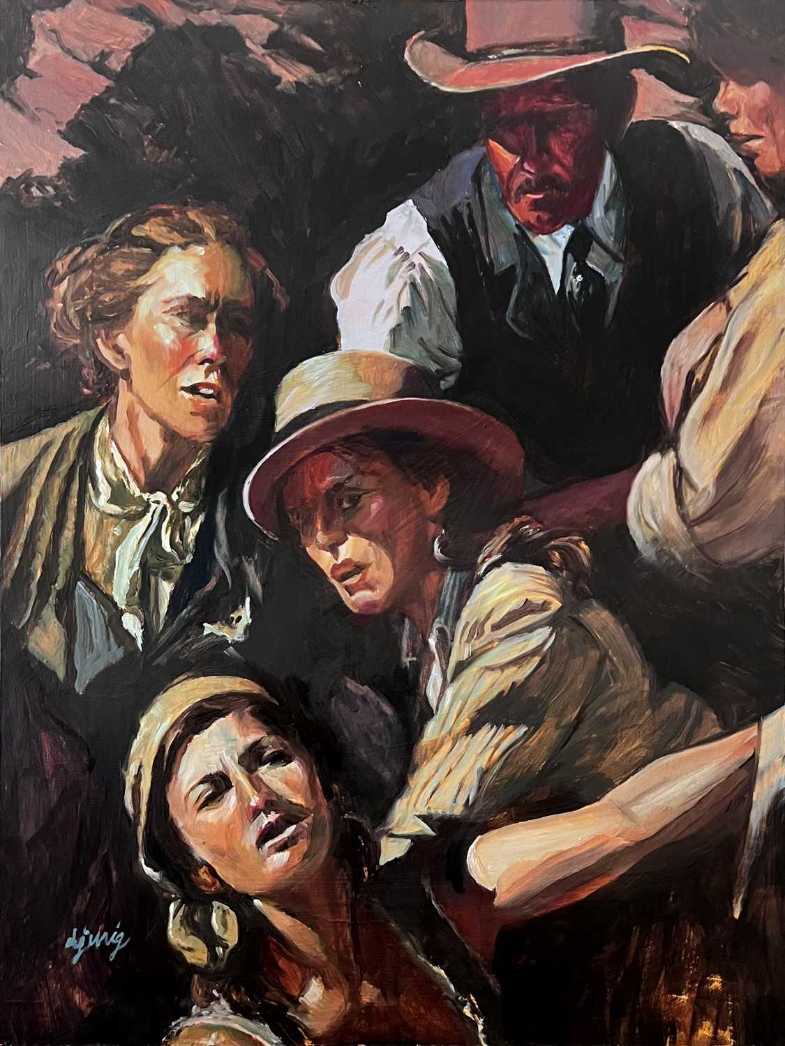 Frontiers-women-and-men a painting of people in hats