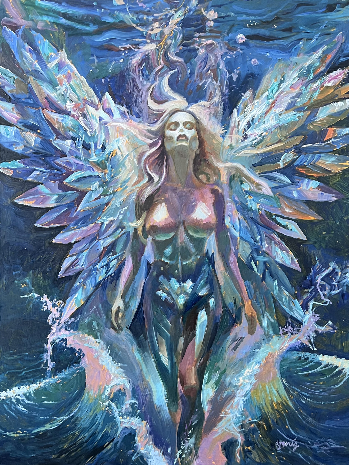 a painting of a woman with wings